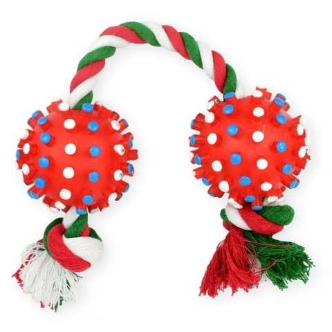 Dwie piłki jeż na sznurku, czerwone ,50cm ( NIE PISZCZY )