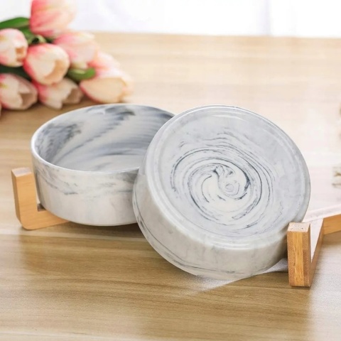 Miska dla psa kota podwójna ceramiczna miski na stojaku marmur 800ml