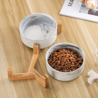 Miska dla psa kota podwójna ceramiczna miski na stojaku marmur 800ml