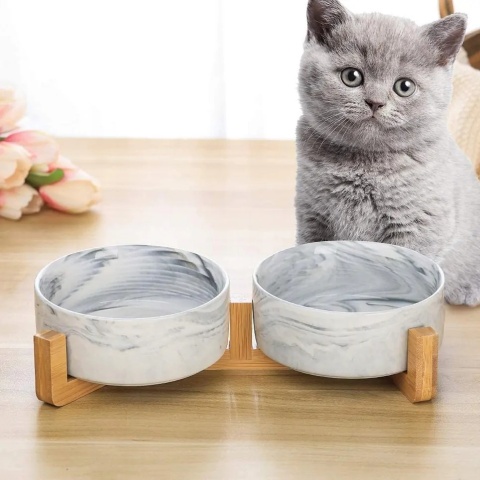 Miska dla psa kota podwójna ceramiczna miski na stojaku marmur 800ml