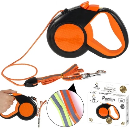 Smycz dla psa automatyczna linka odblaskowa 3m 15kg pomarańczowa